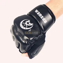 Couro Meio Dedo Luta luvas de Boxe Luvas Mitts Karate Saco De Areia Taekwondo Protetor Para Boxeo MMA Muay Thai Kick luva Formação