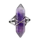 Silver New Fashion Natural Stone Hexagonal Prism Beads Wrapped Silver Wire Chakra Charms Crystal Rings