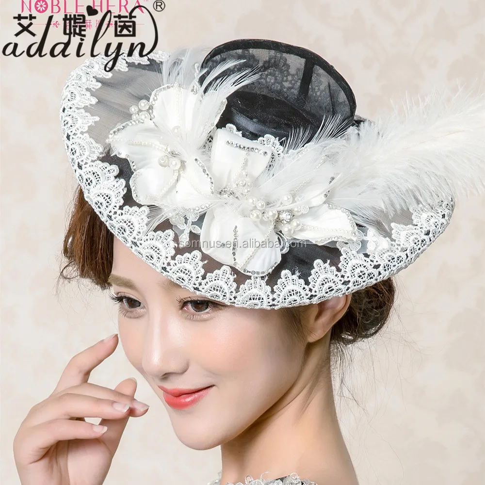 Royal Sinamay Black Hat Fabric Feather 