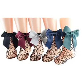 Cute Women's Black Mesh Short Ankle Socks Sexy Bow Fishnet Socks