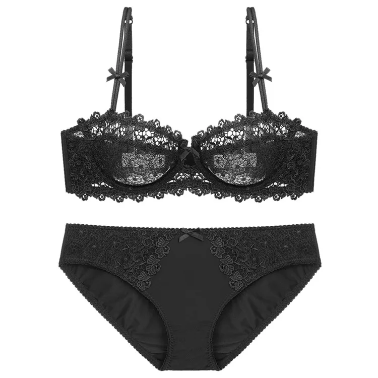 Women's Fashion Plus Size Thin Bra Set Sexy Lace Lingerie N581 (Black, S) :  : Fashion