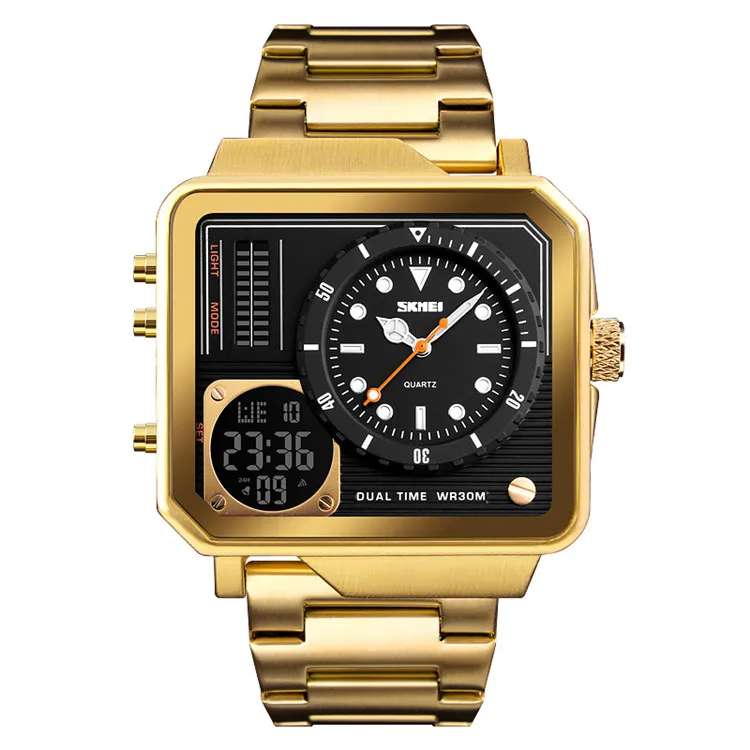 Multifunctional Rectangle case Big Dial Shockproof Wrist Watch for Men Sports Waterproof Digital Watch Skmei 1392