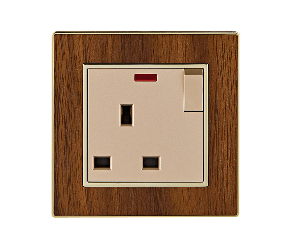 Factory Custom Household British/UK Standard Plug Living Room Indoor Wall TV Satellite Electrical Wood Grain Gold Panel Socket