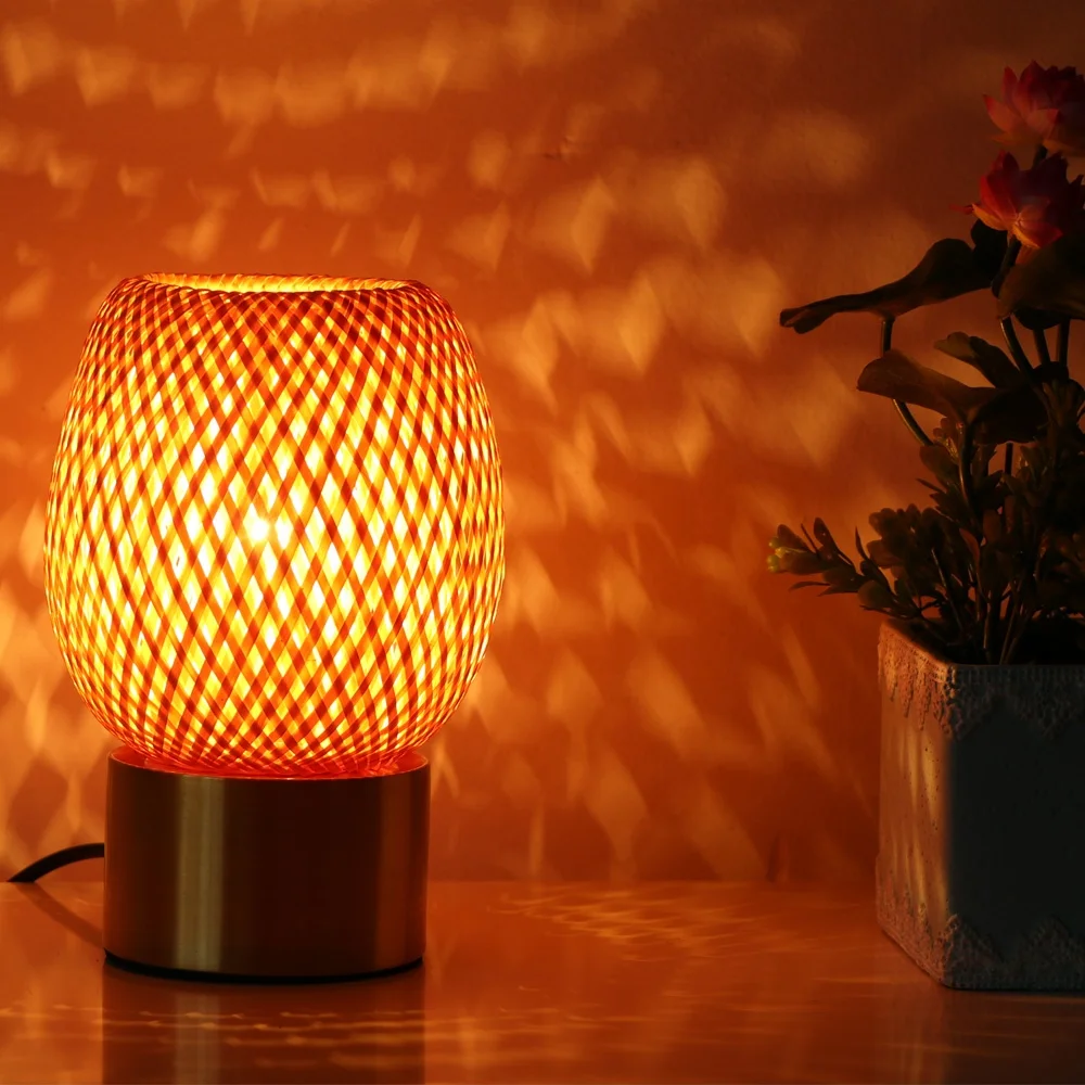 Touch Dimmable Bamboo Lampshade Rattan Table Lamp