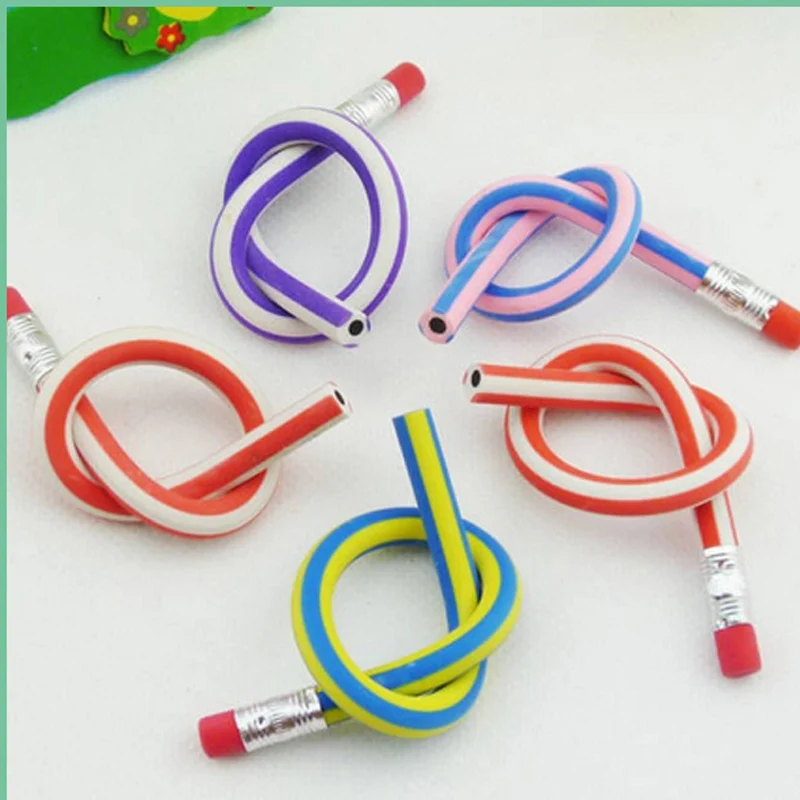 100Pcs Soft Flexible Bendy Pencils Smile Erasers Magic Bend Kids Children School 