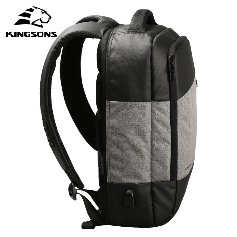Kingson Brand Gray Black Unisex Softback Laptop Backpack USB Charging Zipper Closure Polyester Lining Anti Theft Waterproof