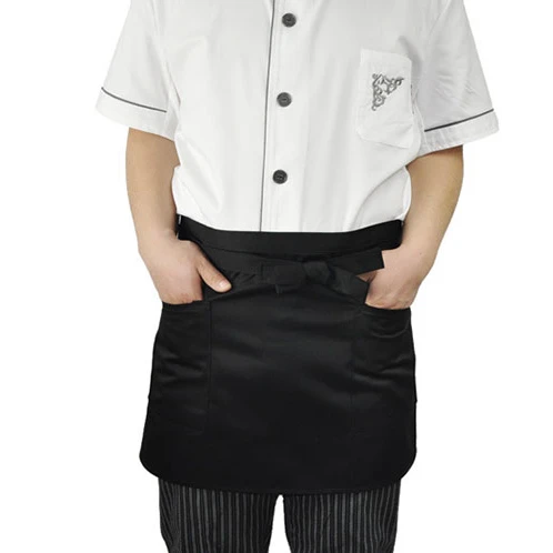 Universal Unisex Apron Short Waist Kitchen Cooking Women Men Pocket Chef Waiter