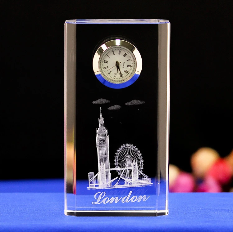 London Souvenir Crystal Clock Gifts Service Award Crystal Desk Clock Ornaments