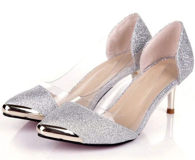 Sparkly Silver Shoes Low Heel Flash 