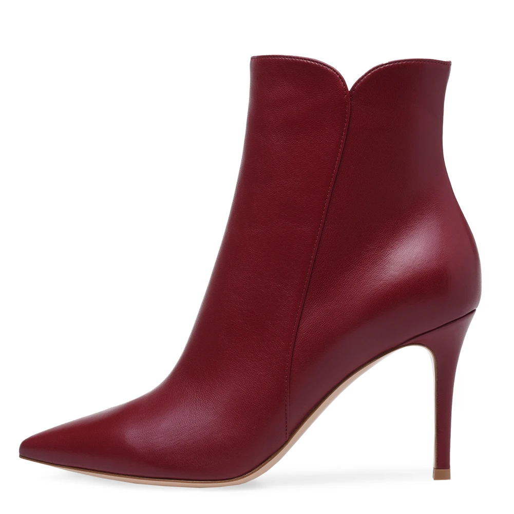 Women Pointy White High Heel Ankle Boots With Zipper Nude Heeled Booties Wine Short Boots Brown Heels Ladies Evening Dress Shoes