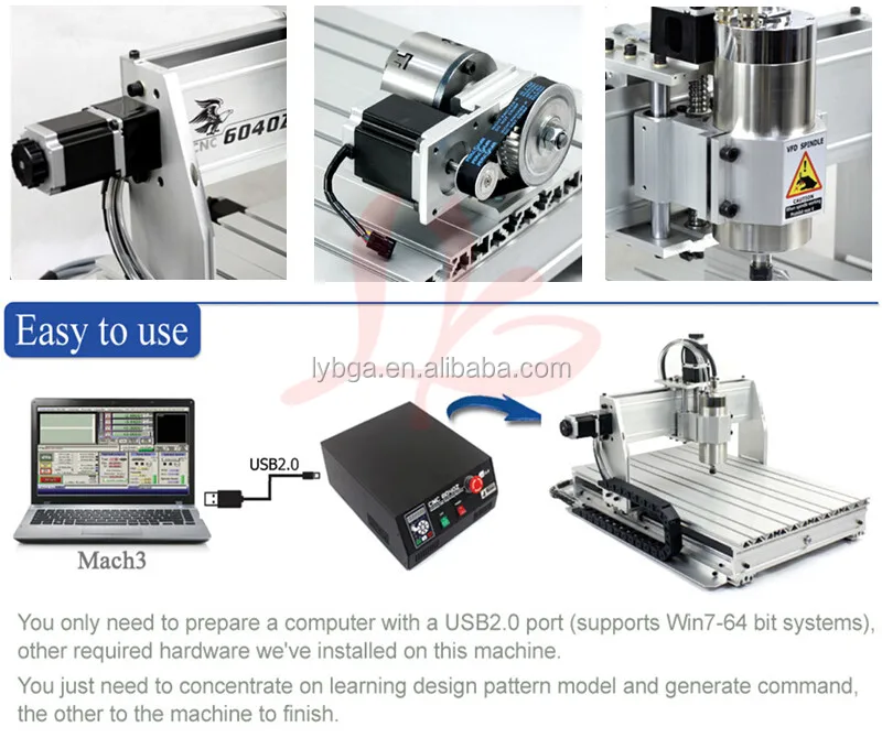 新セット！ 4軸USBフライス盤CNC 6040 Mach3マニュアルルーター、1500W