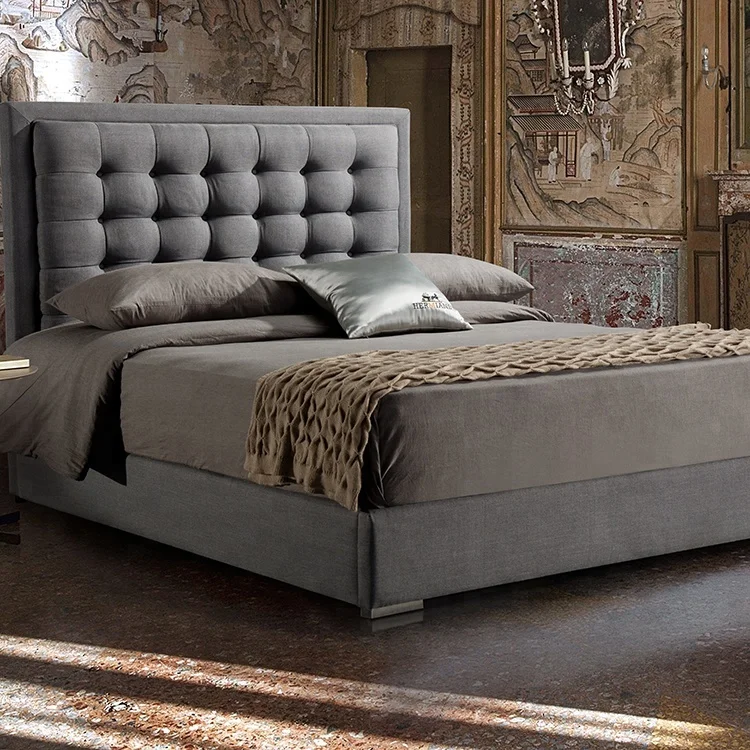New King Grey Linen Upholstered Bed Frame With Button Tufted Bed Head - Buy  King Bed,Linen Upholstered Bed,Tufted Bed Product on Alibaba.com