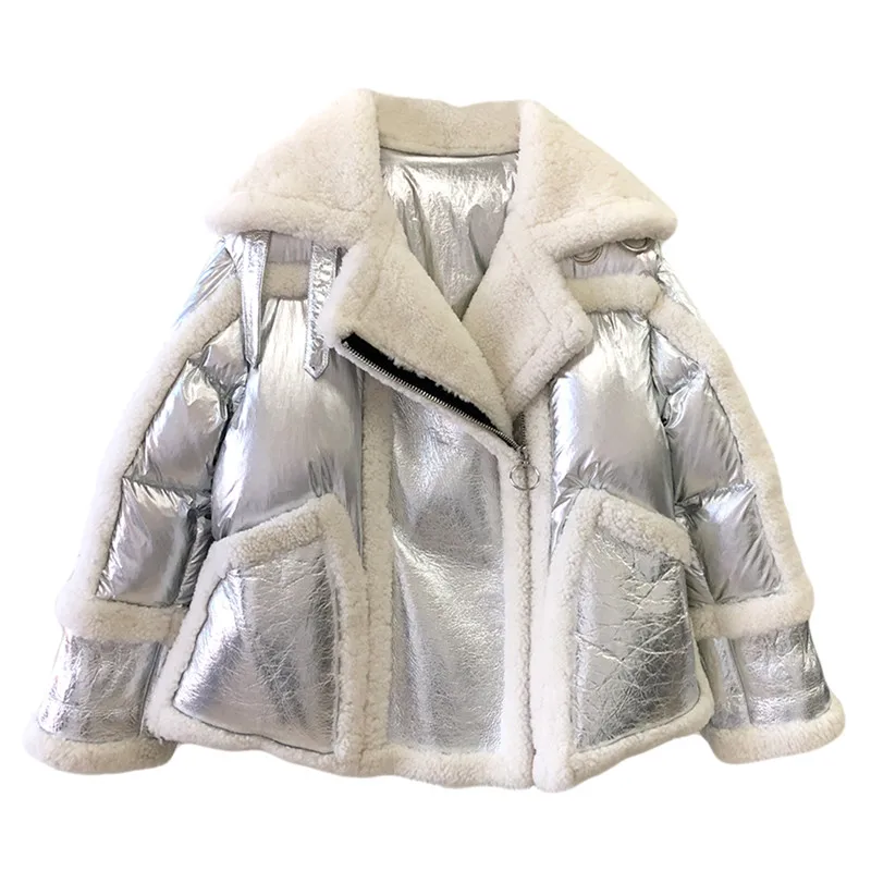 New Fashion Winter Down Jacket Women Real Sheep Fur Collar White Duck ...