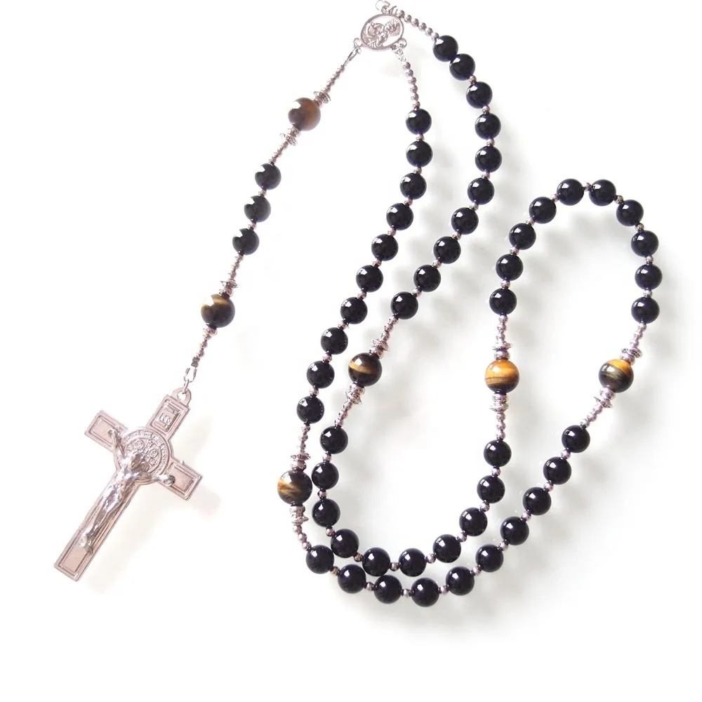 Sundysh Black Rosary Necklace,Agate 