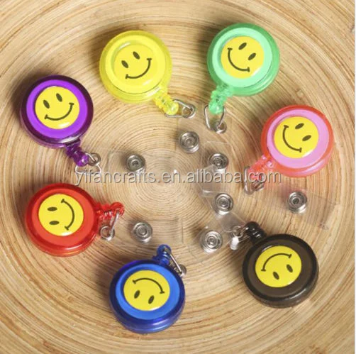 Smiling Face Clip Retractable Reel ID Badge Card Holder Key Chain Reel   SELL 