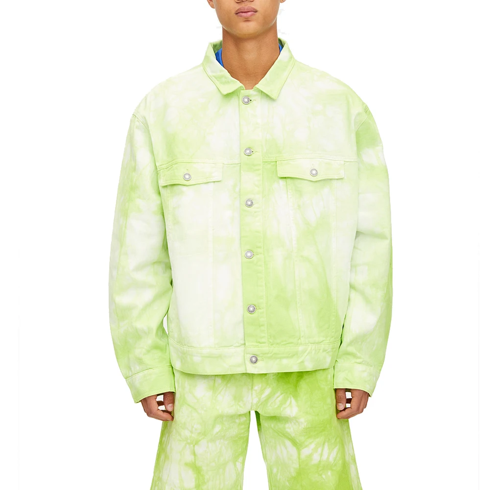 Hot Sale Neon Tie Dye Jacket Jeans Men Moto Biker Denim Jackets Tie Dye  Men`s Set