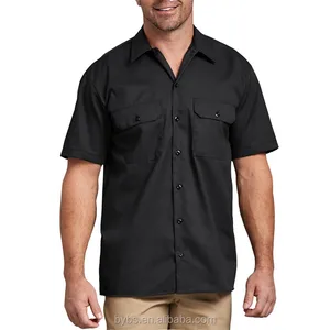 Solid Color Embroidered Half Button Patch Kids Work Shirt Denim White Female Work Shirt With logo