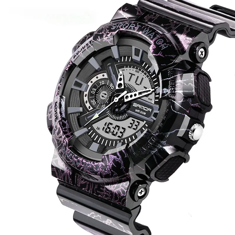 SANDA 799 светодиодные цифровые аналоговые часы силиконовый ремешок уличные водонепроницаемые модные спортивные часы