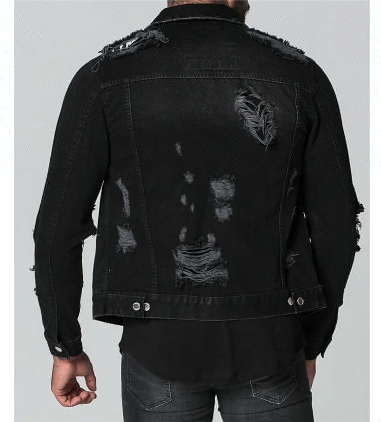 Royal wolf denim jacket manufacturer black acid wash ripped denim jacket  men denim jean jacket