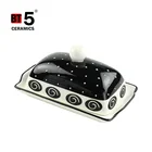 Hand painted smooth lines butter dish ceramic, butter dish with lid