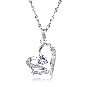 White Gold Plated CZ Crystal Double Hearts Necklace Fashion Austrian Crystal Necklace Wholesale Fashion Jewelry