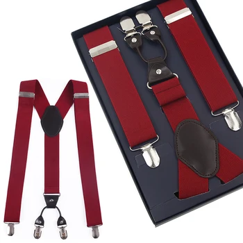 4 Clips On Formal Braces Mens Leather Suspenders for Wedding Suspensorio