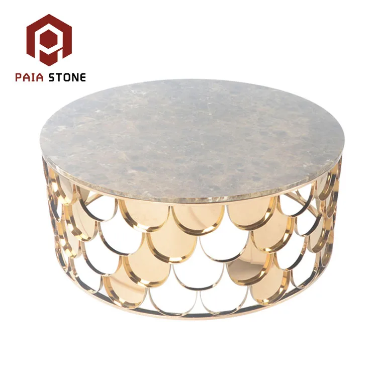 product stainless steel luxury decoration round frame coffee table-2