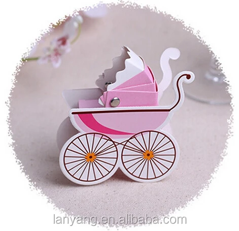 Baby Carriage Pram Baby Shower Christening Favor Gift Box Pink 