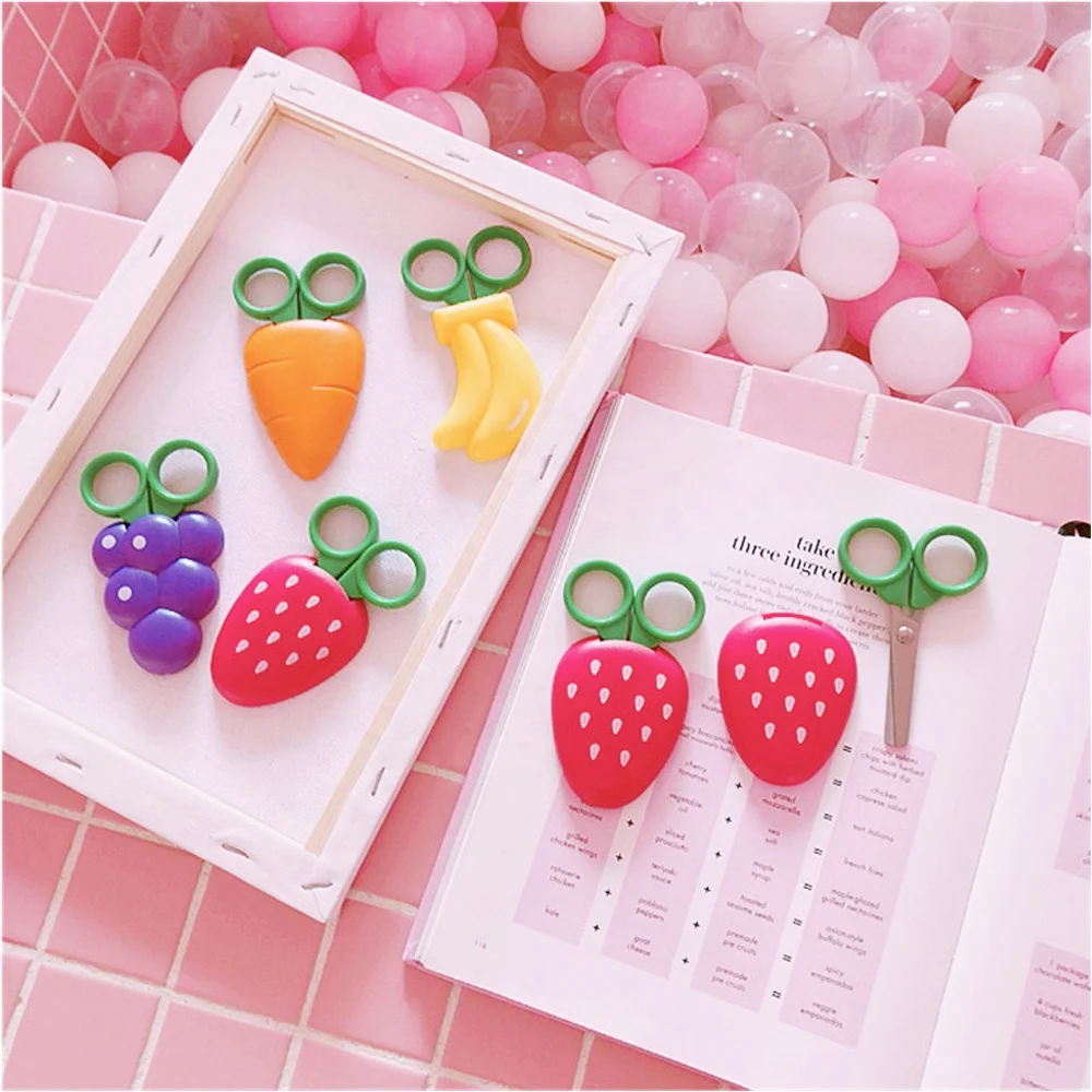 Маленькие симпатичные ножницы в форме фруктов с пластиковой крышкой и магнитом для детей, ножницы из нержавеющей стали