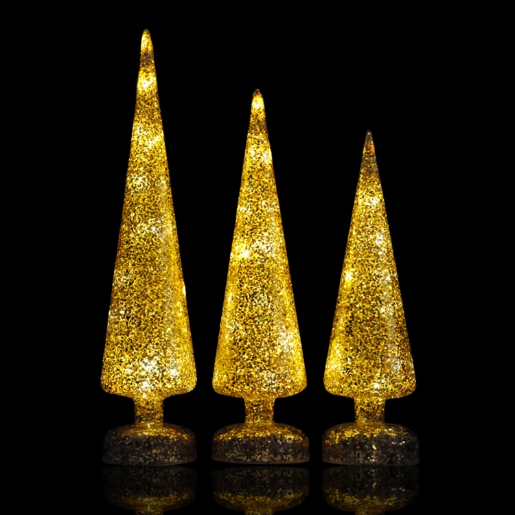 High 30.5, 35.5 ,40.5cm Golden Glass Christmas Tree with LED Light factory