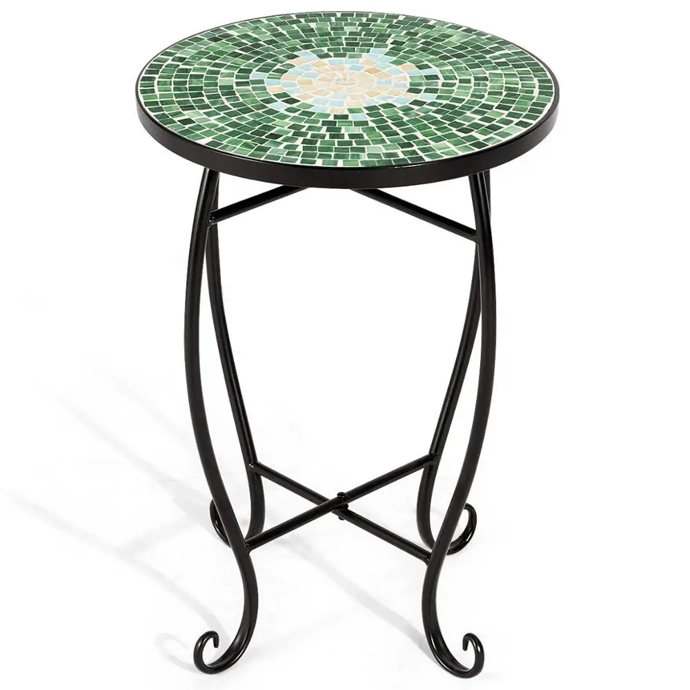 Green Round Plant Stand Steel Scheme Display Accent Table black