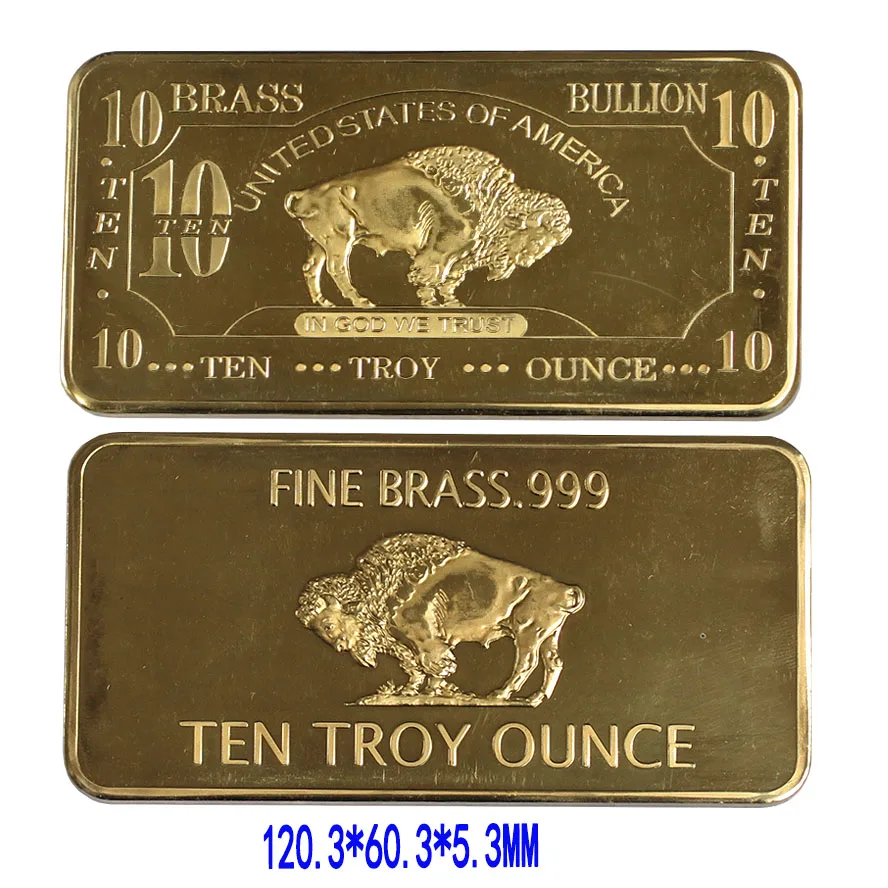 Brass products 10 oz 999 Fine Solid Brass Buffalo Bullion Bars, Buffalo on  both sides A149