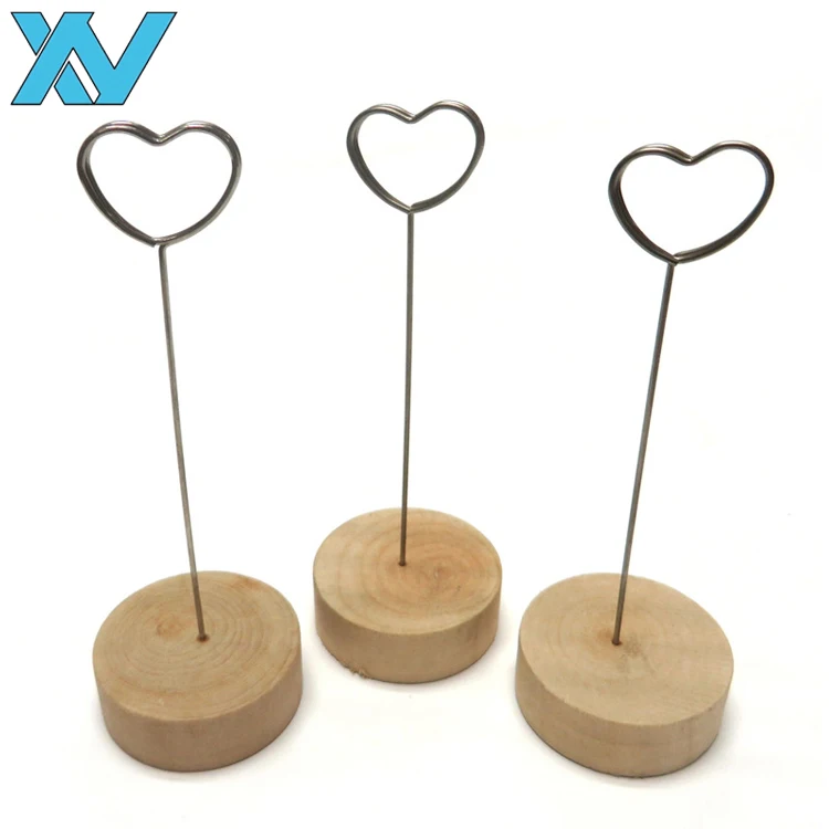 Металлические зажимы для записей в форме сердца с золотой проволокой и деревянной основой держатель для фотографий