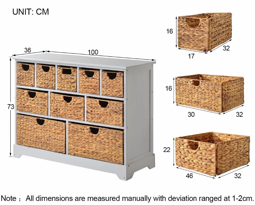 Large Storage Chest of Drawers with Baskets Hallway Bathroom Basket Storage Unit Cabinet