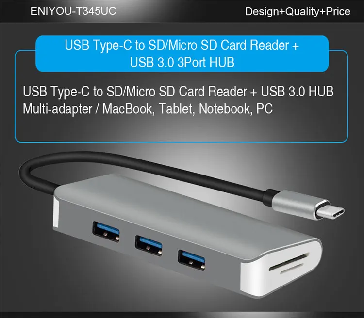 
Оптовая продажа USB Type C 4 в 1 USB 3,0 HUB с SD кардридером 3 порта USB 3,0 oem завод в Шэньчжэне 