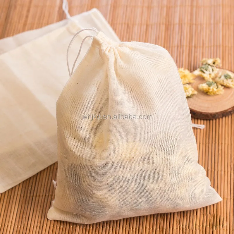 Pure Cotton Muslin Drawstring Reusable Bags for Packing Herbs and Tea