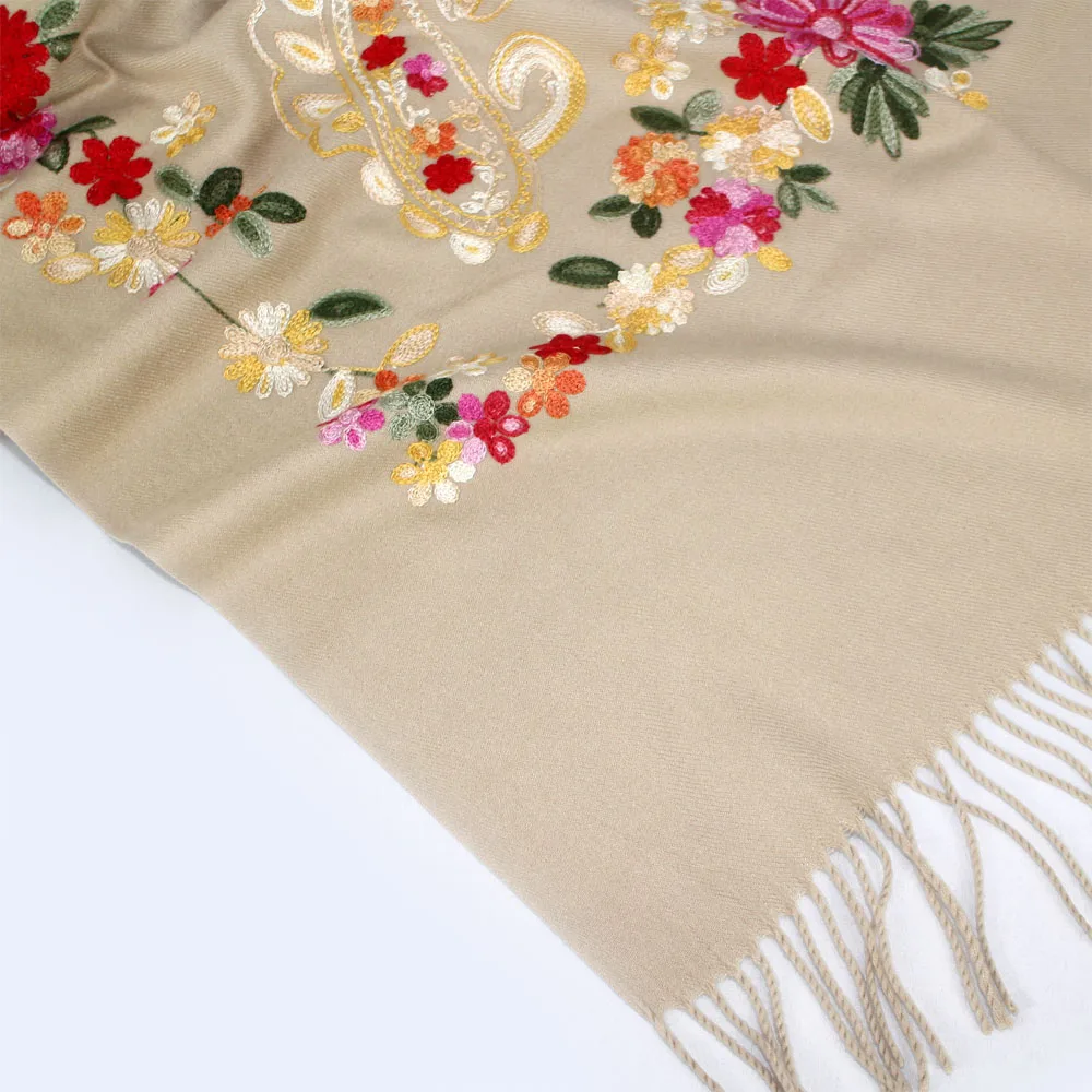 Designer Velvet Hand Embroidered Indian Pure Wool Kashmir Handmade Shawl Shawls