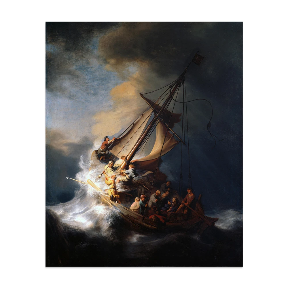 Reproduction Christ the Storm Sea Galilee Rembrandt HAarmenszoon Van Rijn Famous Classical Art Paintings With Frame