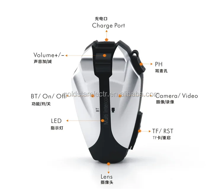 Helmet Bluetooth Intercom Headset 4 Riders Intercom with Camera Function and FM Good Quality Video Recorder Black OEM 12 Months