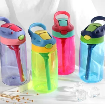 Colorful life Wholesale school custom bpa free student kids drinking bottle 400 ml/500 ml straw plastic water bottle with handle