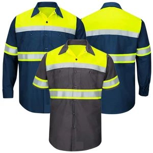 Breathable Worker Long Sleeve Work Shirts Reflective Tape Work Shop Barber Reflective Work Shirt Shirts Blue