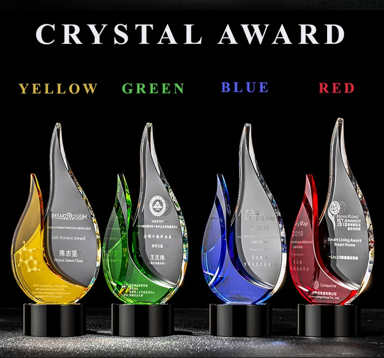 Promotional Gifts Excellence Gift Sprout Green Etched Award Customs Crystal Trophy supplier