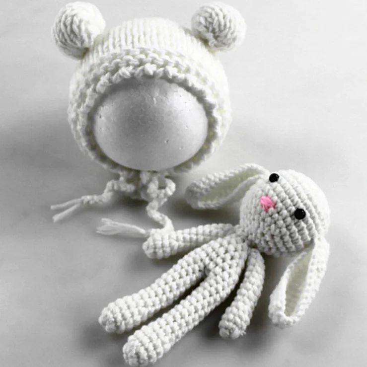 Newborn Baby Crochet Knitted Photography Props Cute Beanie Baby Winter Hat With Rabbit Toys Baby Pom Pom Bobble Hat Photo Shoots Buy Baby Pom Pom Hat Newborn Photography Props Baby Photography Props Product