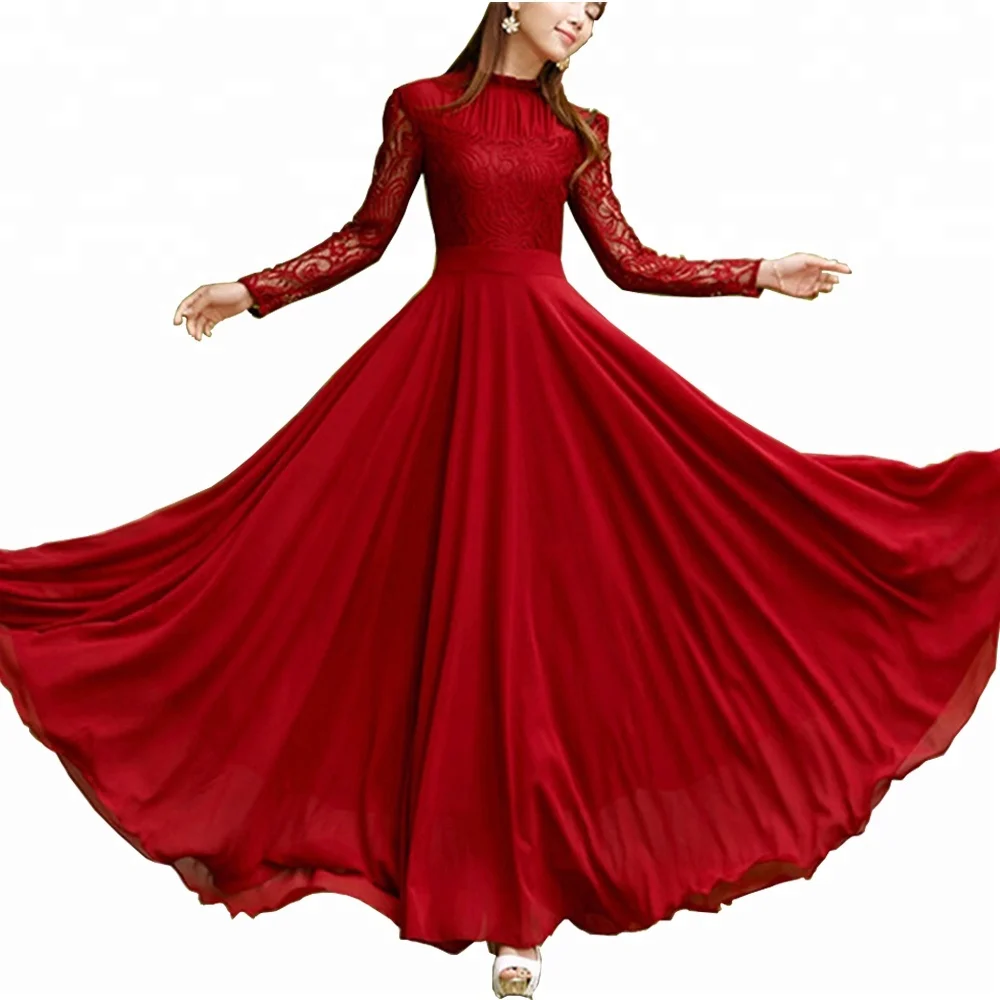 Длинные красные платья рукавами