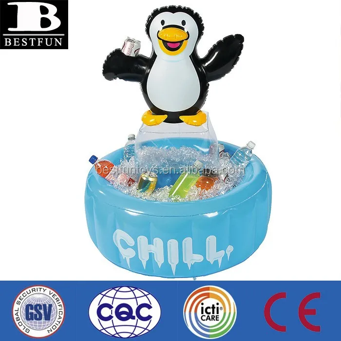 Factory Customized Durable PVC Penguin Inflatable Cooler Wine Bottle Cooler Chillder Ice Bucket for BBQ Party