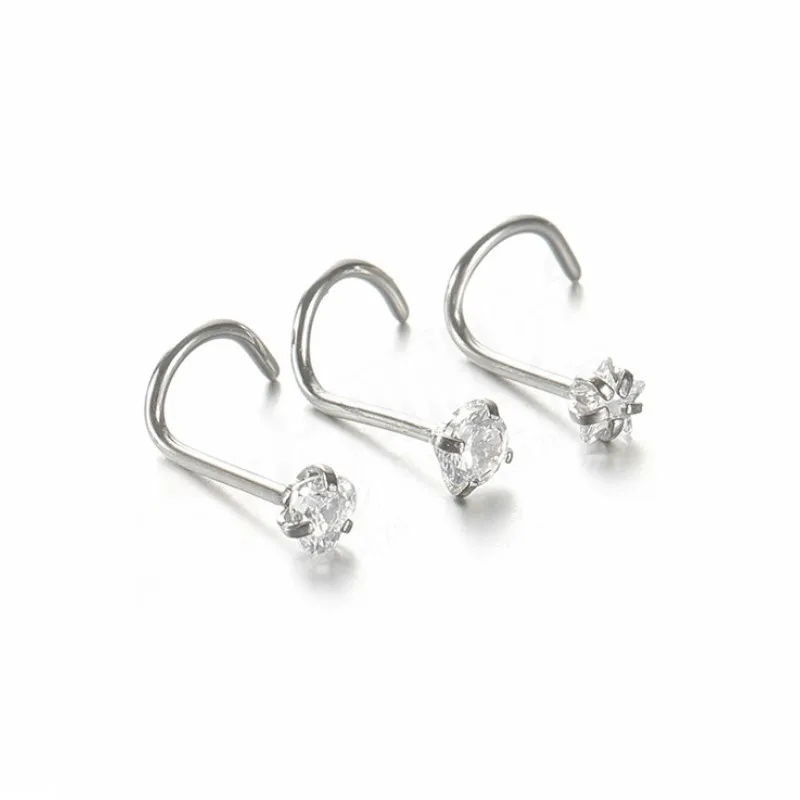 Nose Stud Pin 316L Surgical Steel Clear CZ Nose Stud Piercing Bar Screw Straight 