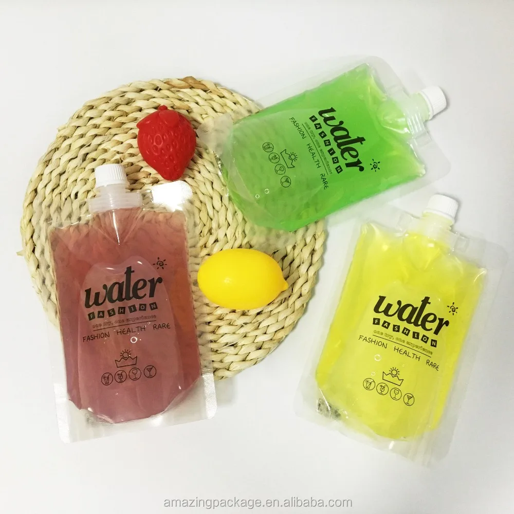 Reusable Stand up Ziplock Bags for Clear Drinking Beverage Bag/Transparent Plastic Bag for Cocktail Juice Drink