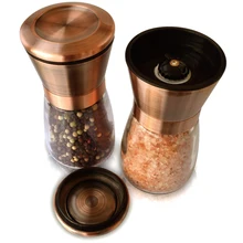 Premium Salt & Pepper Grinder Set | Brushed Copper, 18/8 Stainless Steel Lids , Set of 2 | Grinder/Mill withAdjustable Coarsenes