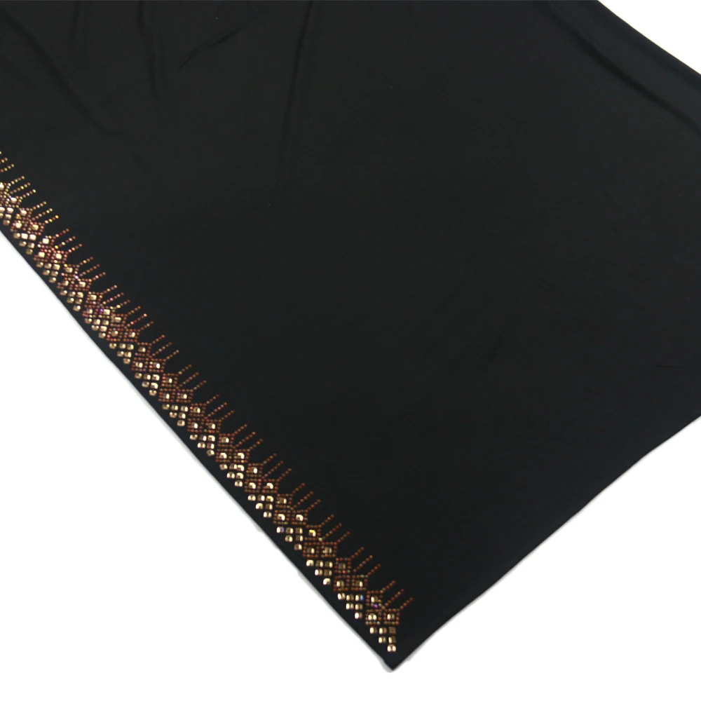 2021 Wholesale Plain Black Rhinestone Diamond Scar Shawl Stretch Jersey Cotton Hijab With Golden Stone for Women