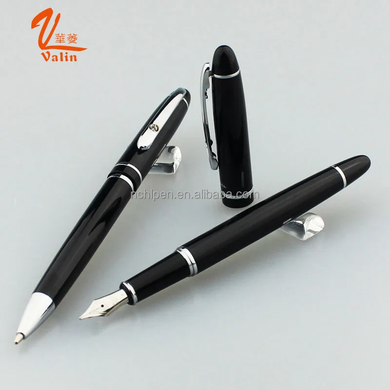 Valin High Quality Black Metal Fountain Pen With Crystal Clip
